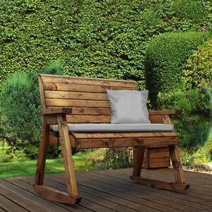 Charles Taylor 2 Seater Wooden Bench Rocker with Grey Seat Pad Brown