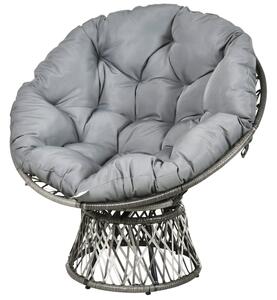 Outsunny 360° Swivel Rattan Papasan Moon Bowl Chair Round Outdoor w/ Padded Cushion Oversized