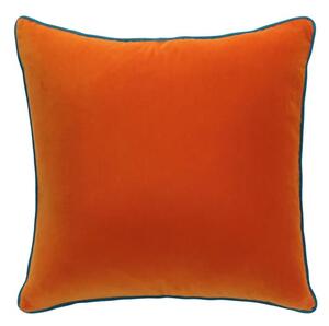 Pelham Clementine / Peacock, Sustainable Feather, Cushion, 55cm x 55cm, Clementine/Peacock - Andrew Martin Velvet Plain