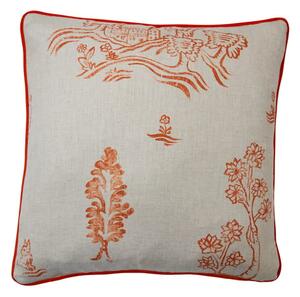 Friendly Folk Melon Orange, Sustainable Feather, Cushion, 55cm x 55cm - Andrew Martin Kit Kemp Eco-conscious & Linen Blend & Viscose Blend Animal & Fl