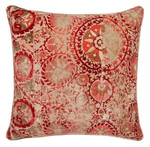 Iznik Red, Sustainable Feather, Cushion, 55cm x 55cm - Andrew Martin Velvet Floral & Kilim