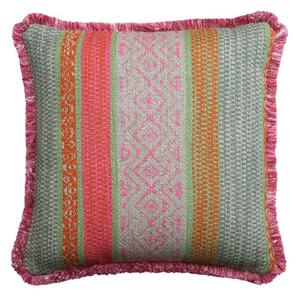 Pampas Pink, Sustainable Feather, Cushion, 55cm x 55cm - Andrew Martin With Trim/Fringe & Cotton Blend & Linen Blend Stripe