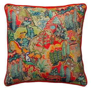 Forest Multi, Sustainable Feather, Cushion, Forest - Andrew Martin Linen & Linen Blend Embroidered & Animal & Floral