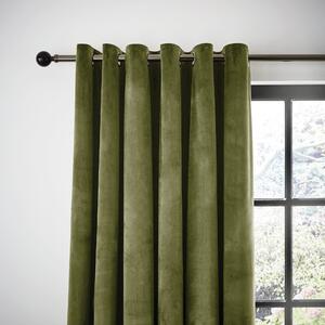 Recycled Velour Olive Eyelet Curtains Green