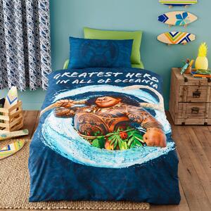 Disney Moana Maui 100% Cotton Reversible Duvet Cover and Pillowcase Set Blue/Green/Brown