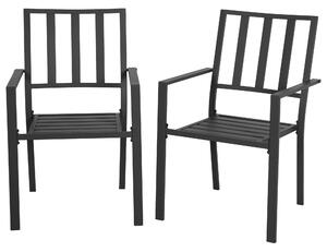 Outsunny Patio Dining Chairs, Metal Slatted, Durable & Weather-Resistant, Sleek Black