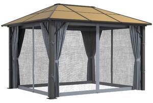 Outsunny 3 x 3.6m Garden Aluminium Gazebo Hardtop Roof Canopy Marquee Party Tent Patio with Mesh Curtains & Side Walls - Grey