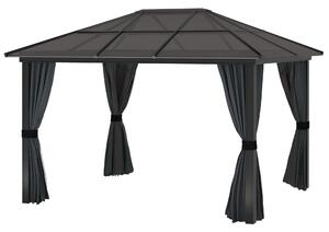 Outsunny 3 x 4m Hard Top Gazebo Garden Pavilion with Netting and Curtains, Polycarbonate Roof and Aluminium Frame