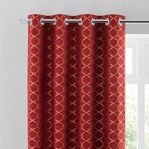 Chenille Ogee Red Eyelet Curtains Deep Red