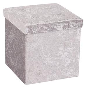 Foldable Silver Velvet Cube Ottoman