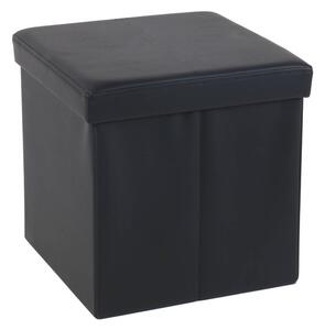 Foldable Black Leather Look Cube Ottoman