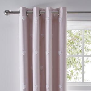 Pink Tufted Hearts Blackout Eyelet Curtains Pink and White