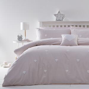 Pink Tufted Hearts 100% Cotton Duvet Cover and Pillowcase Set Pink and White