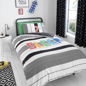 Catherine Lansfield Sleep Glow In The Dark Duvet Cover and Pillowcase Set Black, White and Blue