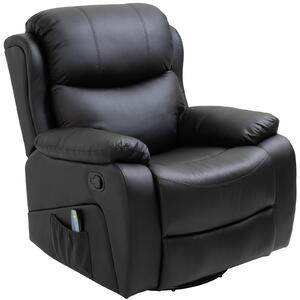 HOMCOM PU Leather Reclining Chair with 8 Massage Points and Heat, Manual Recliner with Swivel Base, Footrest and Remote, Black
