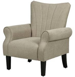 HOMCOM Upholstered Accent Chair with High Back, Rolled Arms and Wood Legs, Soft Thick Padded Armchair, Beige