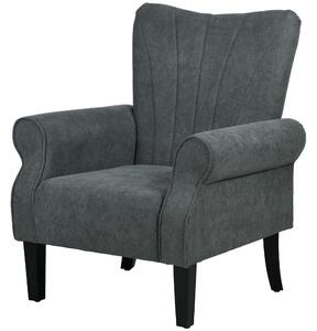 HOMCOM Upholstered Accent Chair with High Back, Rolled Arms and Wood Legs, Soft Thick Padded Armchair, Grey