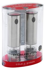 Cole & Mason Battersea Electronic Salt and Pepper Mill Set Stainless Steel Silver