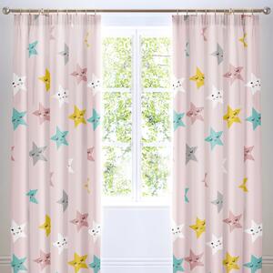 Cosatto Happy Stars Pencil Pleat Curtains Pink, Yellow and White