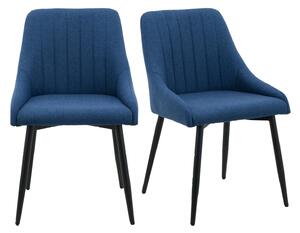 Kenton Set of 2 Dining Chairs, Flatweave Fabric Blue