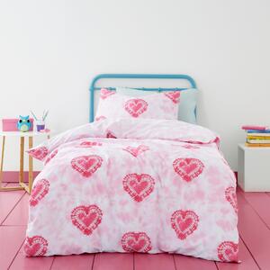 Tie Dye Hearts Duvet Cover and Pillowcase Set Pink