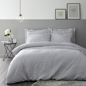 Romilly Wave Luxe Pinsonic Silver Duvet Cover and Pillowcase Set Silver