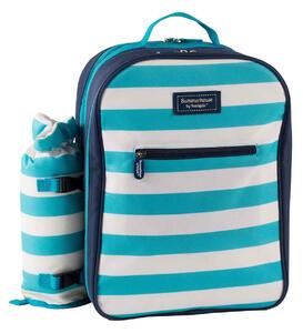 Coast Aqua Striped Picnic Backpack and Bottle Holder Blue and White