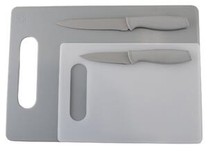 Chopping Board & Soft Grip Knife Set Grey