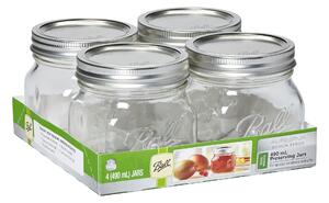 Pack of 4 Ball Mason 490ml Wide Mouth Preserving Jars Clear and Silver