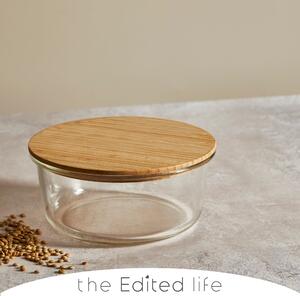 Glass Food Storage with Bamboo Lids Round 1200ml Clear/Brown