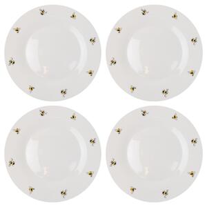 Set of 4 Bee Dinner Plates White