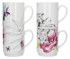 Set of 4 Heavenly Hummingbird Stackable Mugs White/Blue/Pink