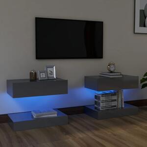 TV Cabinets with LED Lights 2 pcs High Gloss Grey 60x35 cm