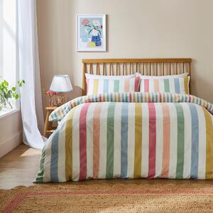 Rainbow Stripe Brushed Cotton Duvet Cover and Pillowcase Set MultiColoured