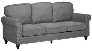 HOMCOM 3 Seater Sofas for Living Room, Fabric Couch with Nailhead Trim, Rolled Arms and Cushions, Grey