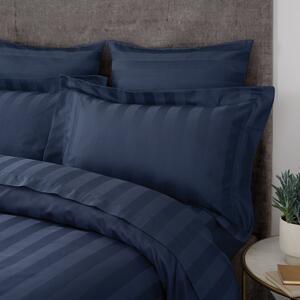 Hotel Cotton 230 Thread Count Stripe Oxford Pillowcase Navy Blue