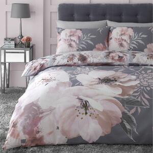 Dramatic Floral Grey Duvet Cover and Pillowcase Set grey
