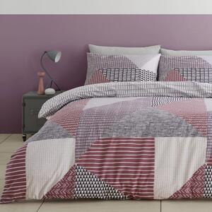 Catherine Lansfield Larsson Geo Purple Duvet Cover and Pillowcase Set Purple, Grey and White