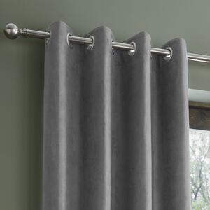 Catherine Lansfield Faux Suede Grey Eyelet Curtains Grey