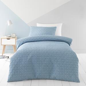 Denim Geo Pinsonic Quilted Duvet Cover and Pillowcase Set Blue