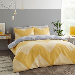 Catherine Lansfield Chevron Geo Ochre and Yellow Duvet Cover and Pillowcase Set Twin Pack Yellow