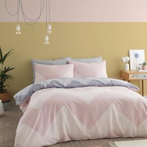 Catherine Lansfield Chevron Geo Pink and Grey Duvet Cover and Pillowcase Set Twin Pack Pink
