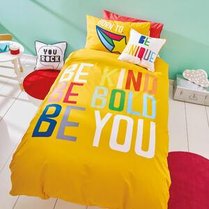 Born To Be You 100% Organic Cotton Duvet Cover and Pillowcase Set Yellow/White/Blue