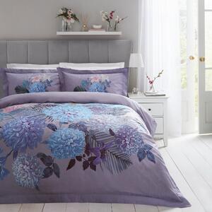 Dorma Faringdon Reversible 100% Cotton Duvet Cover and Pillowcase Set Purple/Grey/Blue