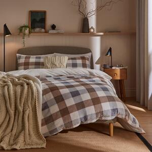 Ludhan Checked Fleece Natural Duvet Cover and Pillowcase Set Natural