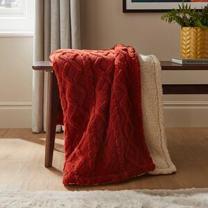 Aaron Cable Knit Sherpa Throw 130cm x 180cm Orange