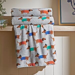 Sam the Sausage Dog Throw 130x170cm Grey