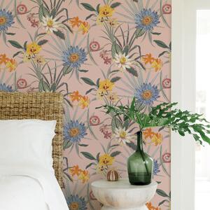 Nu Wall Self Adhesive Tropical Floral Wallpaper Pink