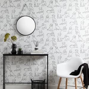 Linear Dogs White Wallpaper White
