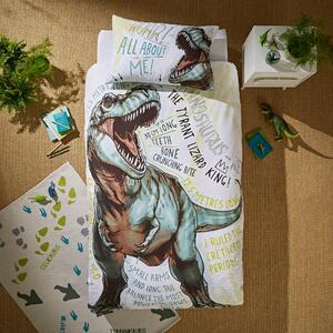 All About T-Rex 100% Cotton Duvet Cover and Pillowcase Set Green/White